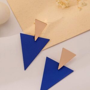 1 pereche de cercei geometrici la modă în formă de triunghi metalic albastru pictat