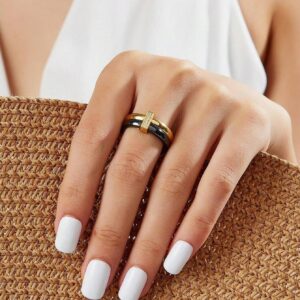 Inel Oțel inoxidabil, Ceramică Cubic Zirconia Yellow Gold